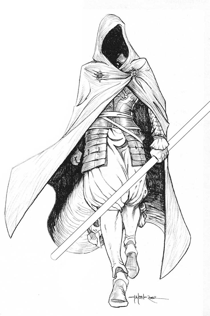 Cloaked Sketch Hooded Figures Knight Template Coloring Sketch Coloring Page...